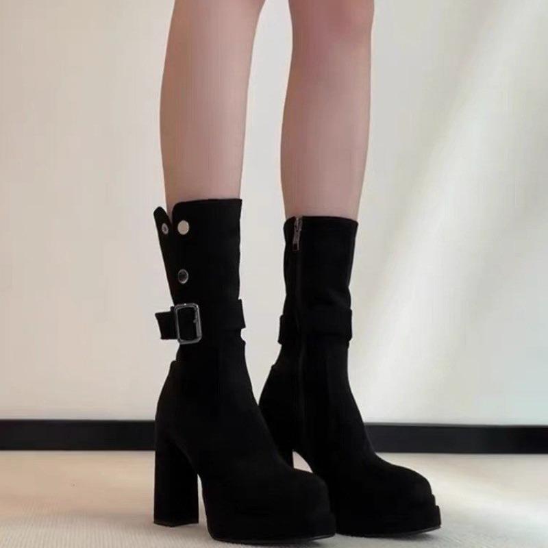 Niche Retro Block-heeled High-heeled Shoes for Women 2025 New Summer Versatile, Thin and Heightened Small Mid-leg Boots