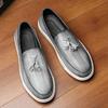 Designer Comfort Grey Patent Leather Loafter Platform Tassel Leisure Shoes for Men Walking Dress Wedding Footwear Zapatos Hombre