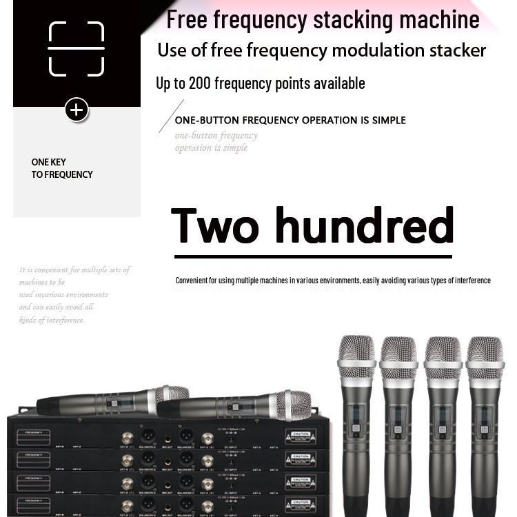 UHF FM Dual Wireless Dynamic Metal Handheld Mic for KTV and Stage