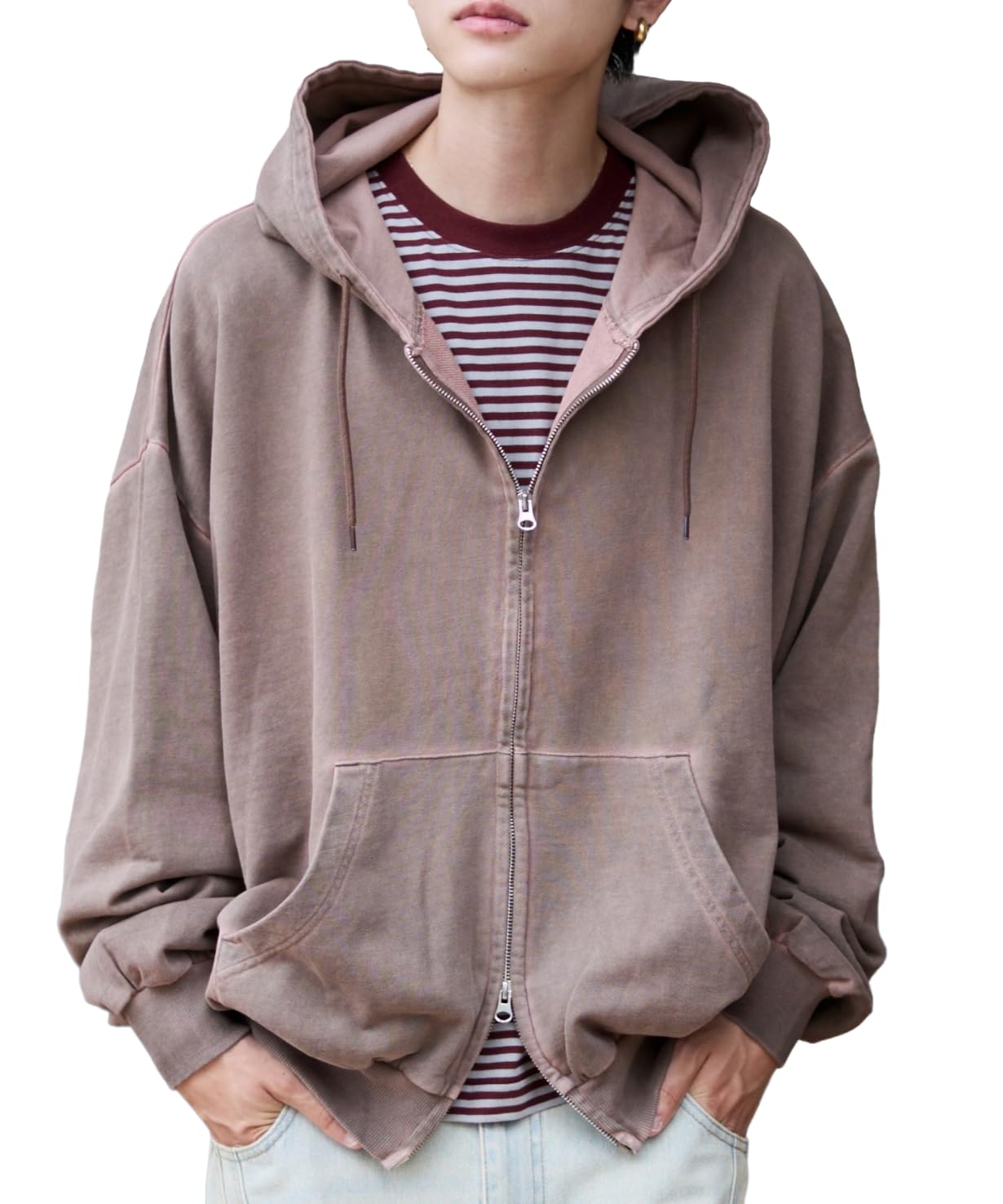 

WEGO Balloon Big Double Zip Loose Solid Casual Size Brown Men s Hoodie, Fit, Color, Fall/Winter Streetwear, Gift, L,