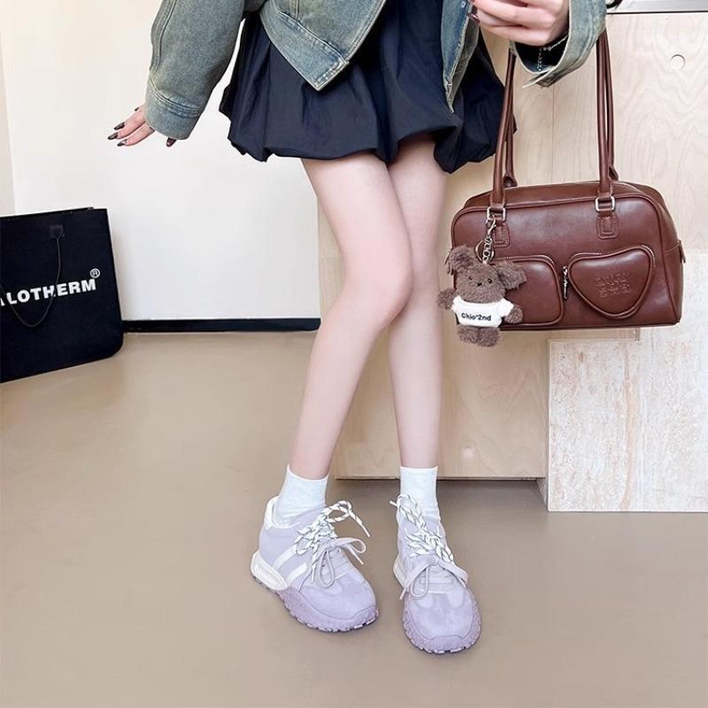 Color Matching Thick-soled Versatile Inner Height-increasing Spring Lace-up Round Head Casual Shoes