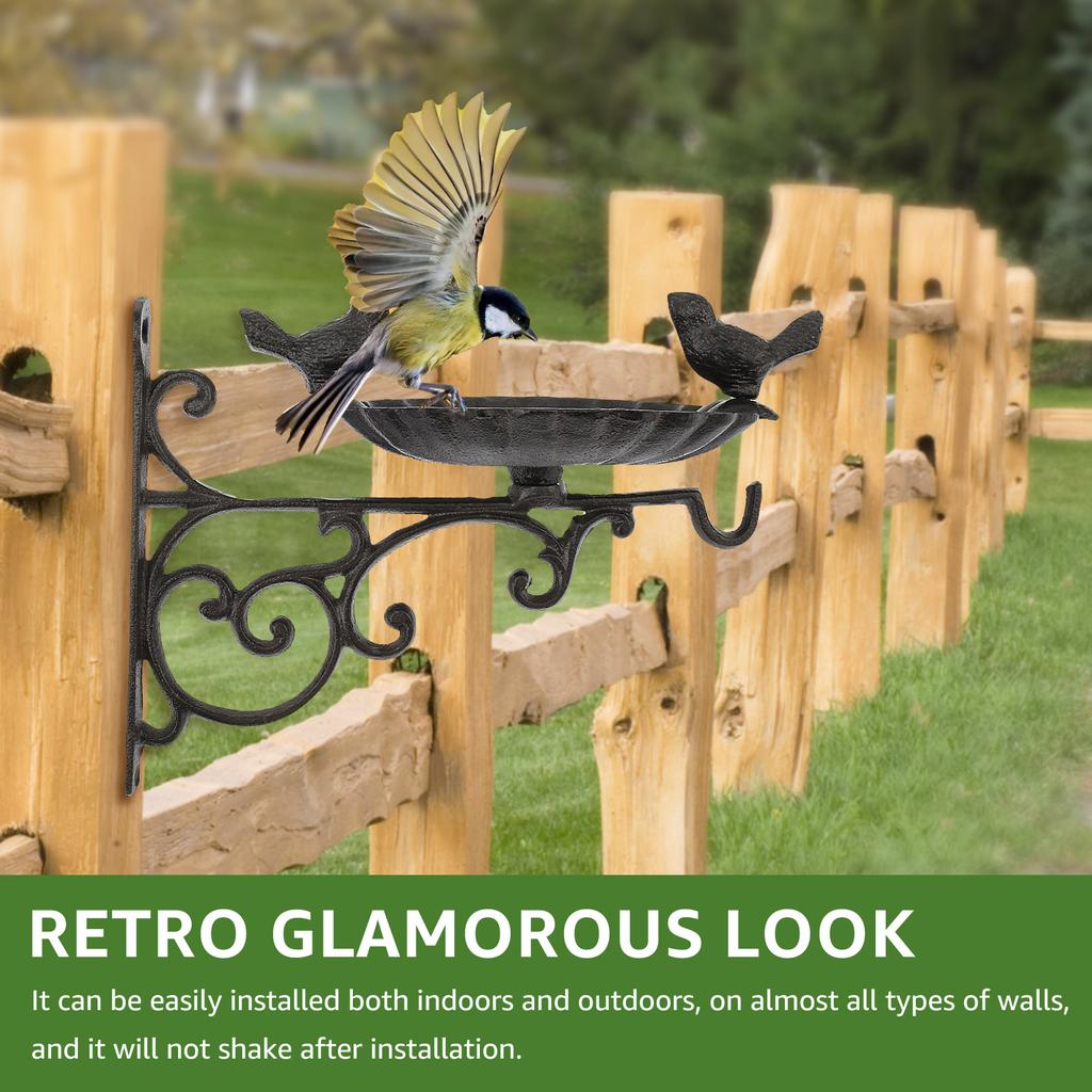 Wall Mounted Bird Bath Cast Iron Bird Feeder Gardens Decoration Elegant Fence Tree Mount Bird Feeder Mesh Seed Tray for Outdoor