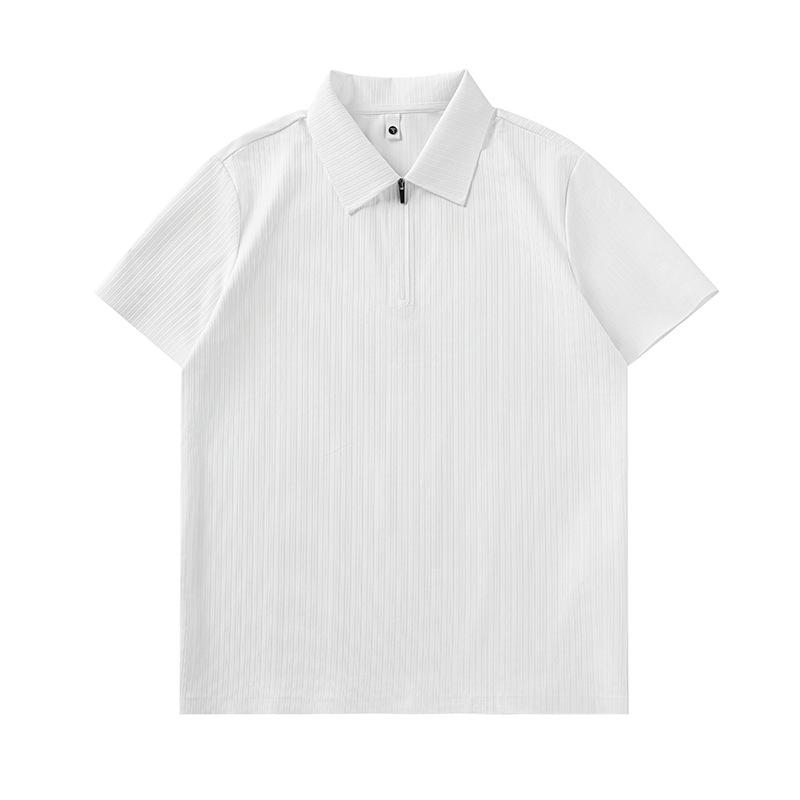 Mu Qiu Men s Quick-Dry Textured Ribbed Stripe Short-Sleeve Polo - Casual Loose Fit Half-Zip T-Shirt M (50-60 kg) белый