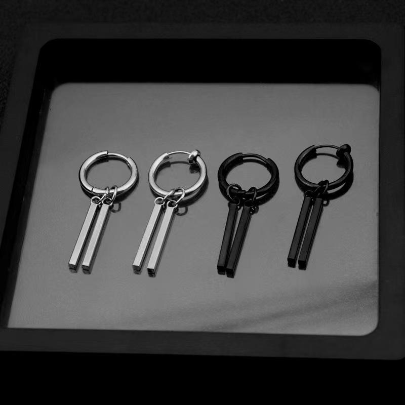 Trendy Titanium Steel Rectangular Stud & Drop Earrings for Men and Women - High-End Long Bar Design In Cold Style