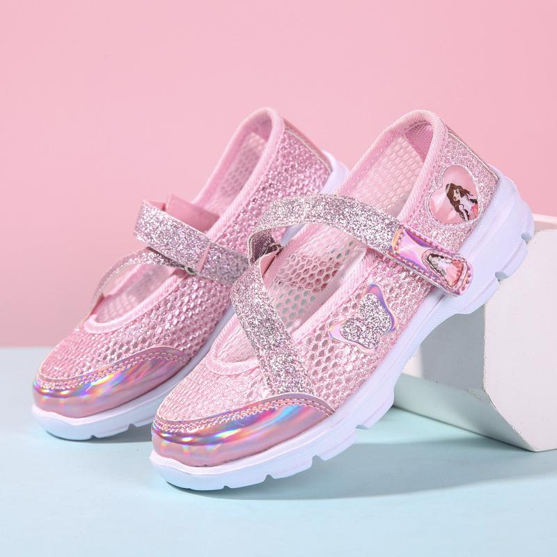 Single Mesh Girls' Shoes Summer New Frame Sports Shoes Hollow Children's Shoes Little Girls Tide Breathable Princess Shoes