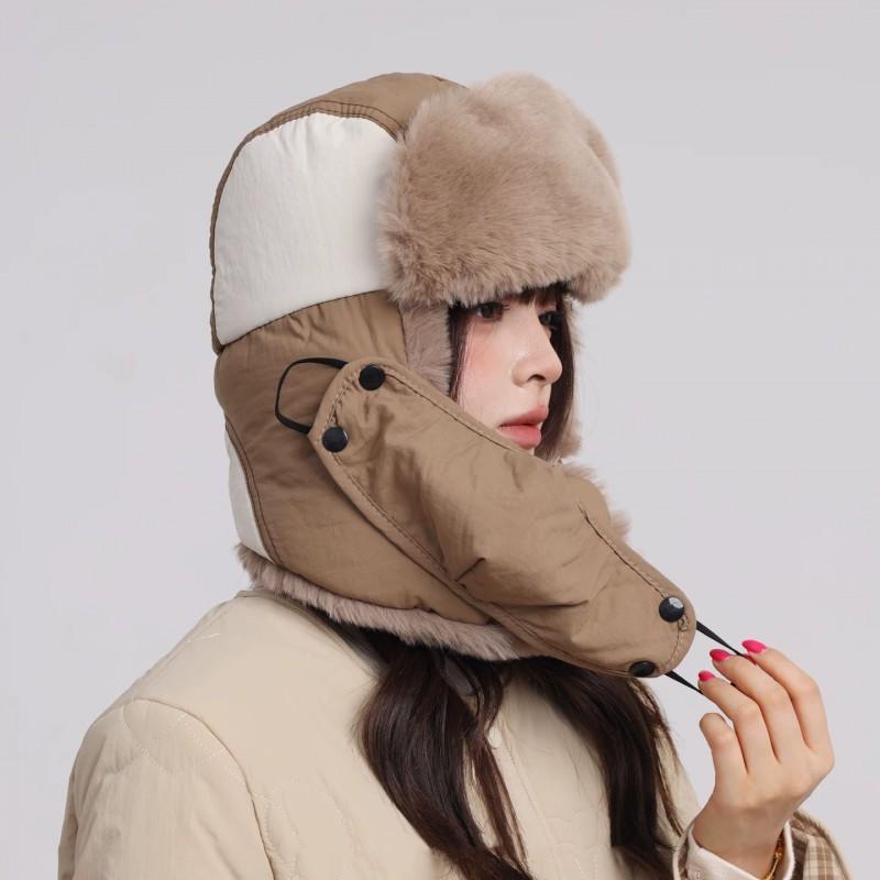Color-Block Winter Warm Beanie Hat With Neck Cover Men Women Cycling Windproof Outdoor Use