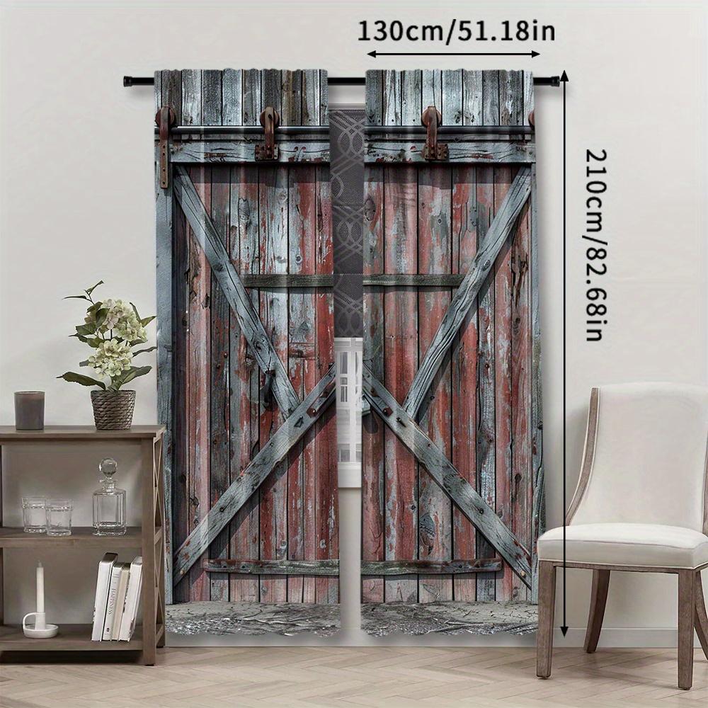 2pcs   Rustic Door Pattern Curtains   Decorate Window Treatment   Rod Pocket Mount   Digital Printed Curtains   Polyester Material   S