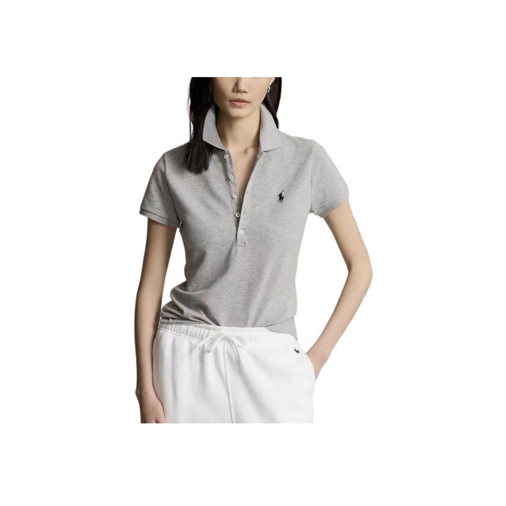 Polo Ralph Lauren SS24 Solid Color Logo Embroidered Pullover Short Sleeve Polo Shirt Women tops Gray 211870245-015