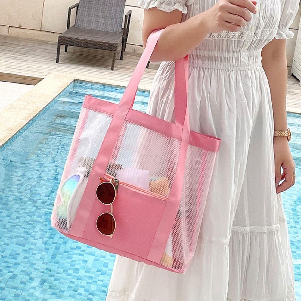 Storage Bag Transparent Mesh Bag PVC Travel Shoulder Bag Travel Beach Tote Bag  Ladies