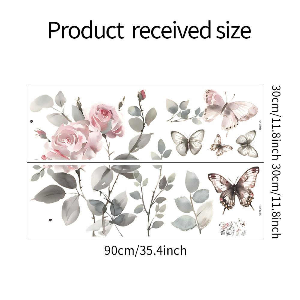 Watercolor Minimalist Flower Butterfly Wall Sticker Self-Adhesive for Bedroom Vanity Wall Decoration