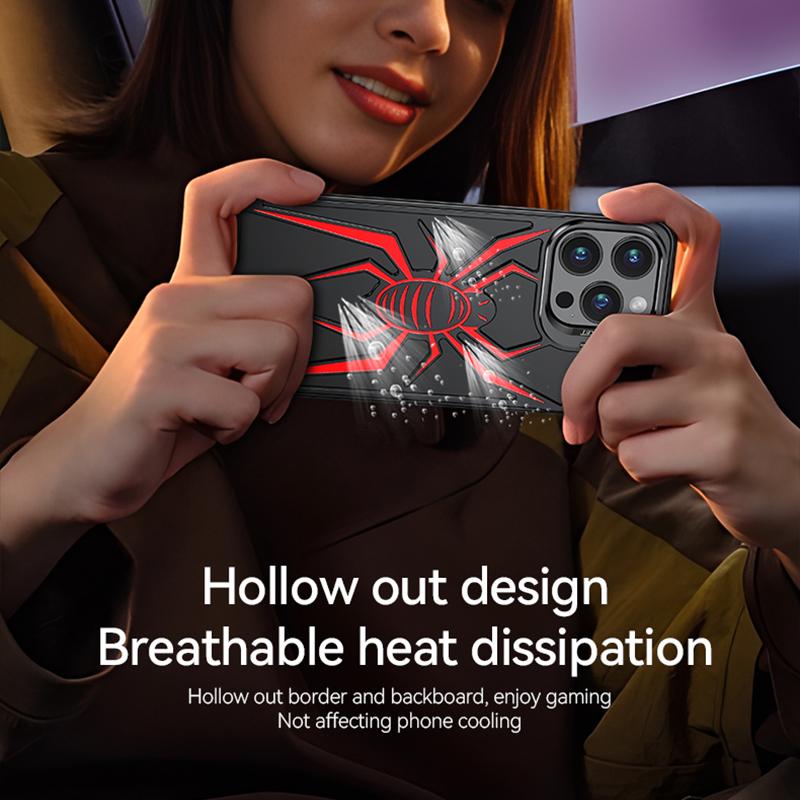 Чехол для телефона без оправы из алюминиевого сплава с полым пауком для iPhone 15 14 13 — фото 9