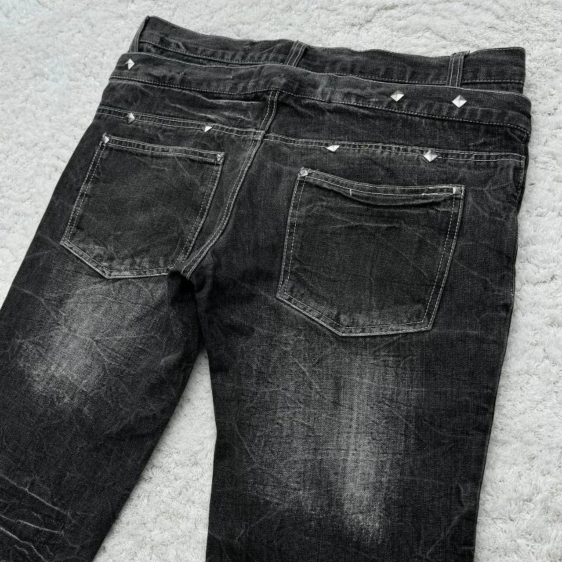 Vintage Double Waisted Lace Up Micro Flared Women Jeans Y2K Washed Wide Leg American Style Denim Pants Baggy Streetwear