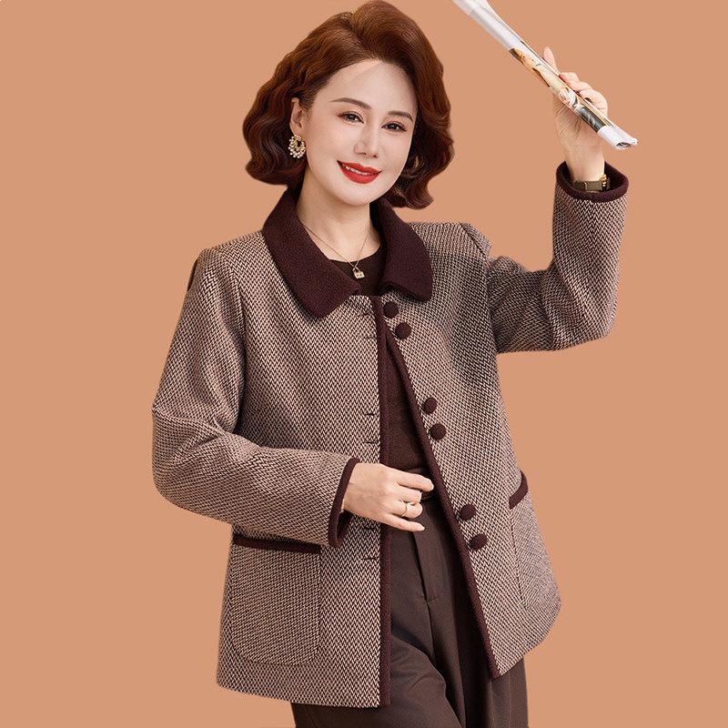 

Spring & Autumn 2026 Lapel Coat for Middle-aged Women - Stylish Button Jacket, Perfect Mother s Day Gift 5XL (150-165 kg) коричневый/красный