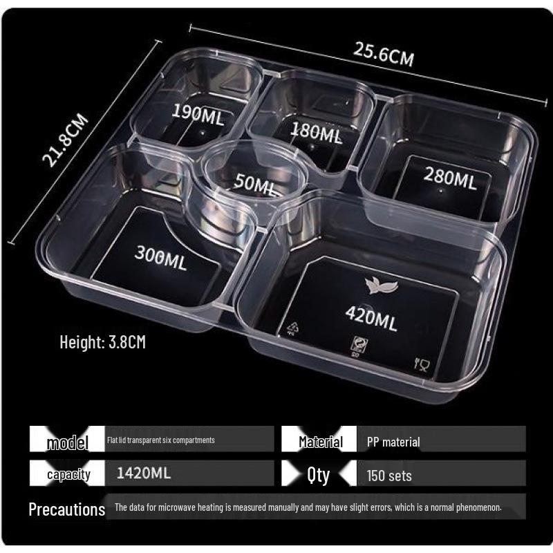 Custom Multi-Compartment Disposable Food Containers - 4, 5, or More Compartments - Takeaway Bento Fast Food Boxes, Rectangular Lunch Boxes
