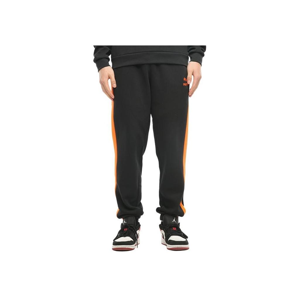 Puma Iconic T7 Relaxed Contrast Drawstring Casual Joggers Men Bottoms Black Orange 530373-51