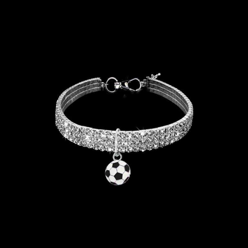 

Rhinestone Pet Collar Football Pendant Ornament Cat and Dog Anti-Lost Supplies Adjustable Accessories Cat белый