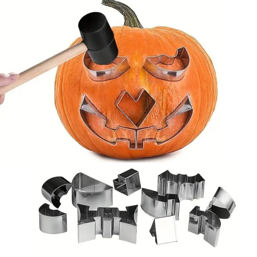 13Pcs Face Details Stainless Steel Pumpkin Carving Kit Heavy Duty Carving Pumpkin Carving Tool with Hammer