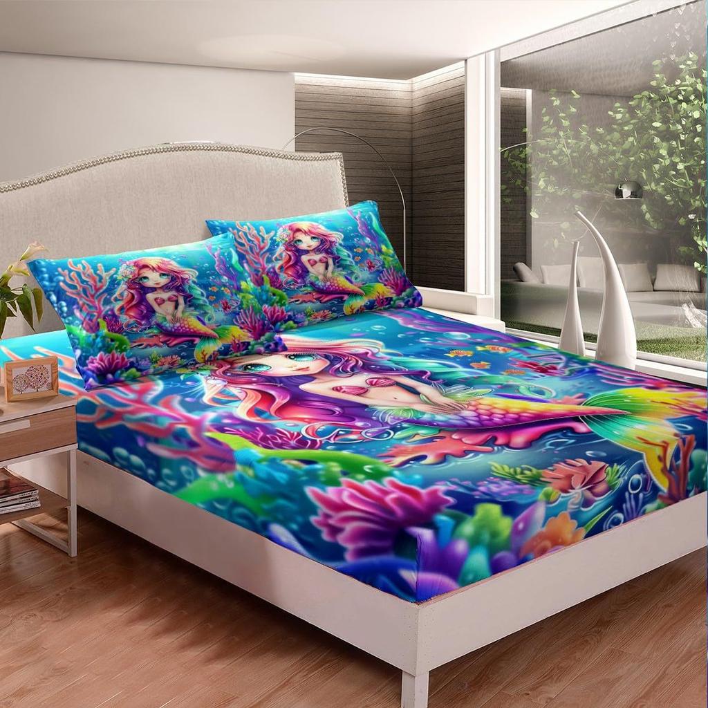 Seabed Color Coral Pattern Bed Hat Four-piece Bedding Set Bedroom Dormitory Bedding Set