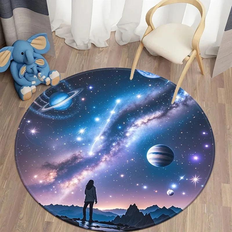 Cosmic Astronomy Lover Galaxy Round Soft Non-Slip Durable Floor Mat Living Room Classroom Home Planetarium Rug