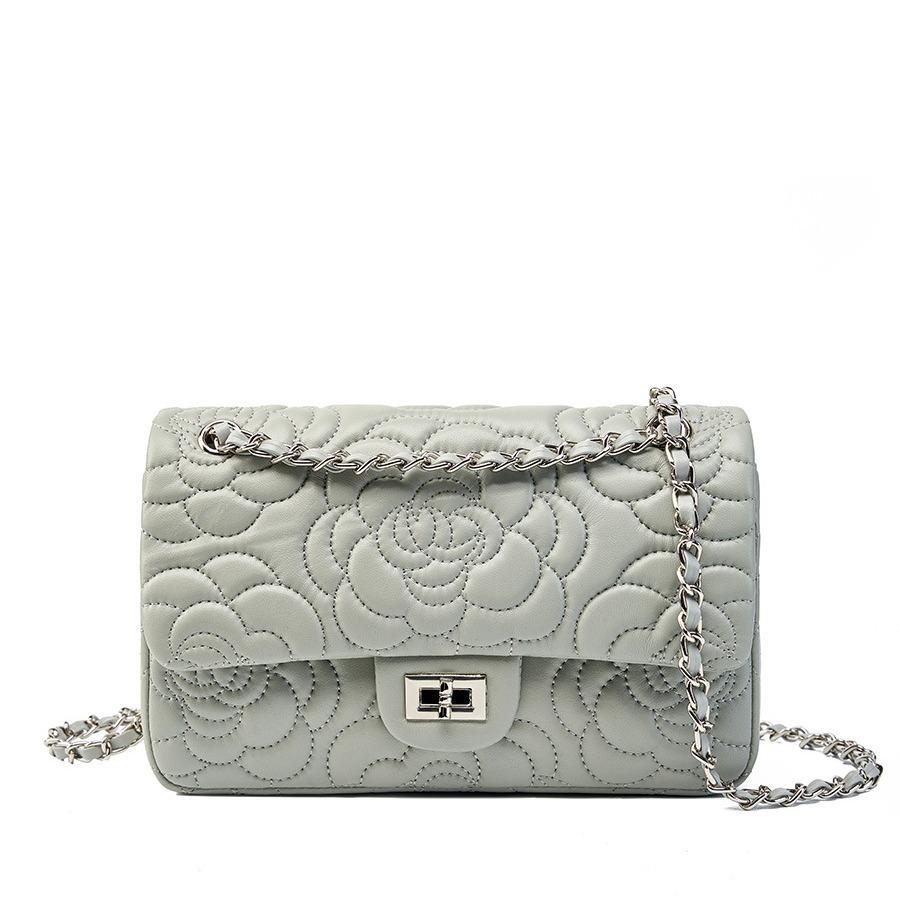 Xiangjia's New Genuine Leather Chain Small Xiangfeng Camellia Embroidery Thread Bag Small Sheepskin Shoulder Crossbody Bag Armpit Women's Bag