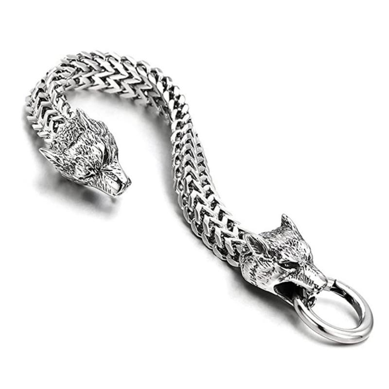 Men's Stainless Steel Wolf Head Bracelet Fashionable Designs Adjustable Length for Daily Wear and Special Occasions
