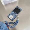 Applicable to Samsung ZFlip5 fringed denim folding mobile phone case, Japanese and Korean zflip4 folding screen, portable chain case.