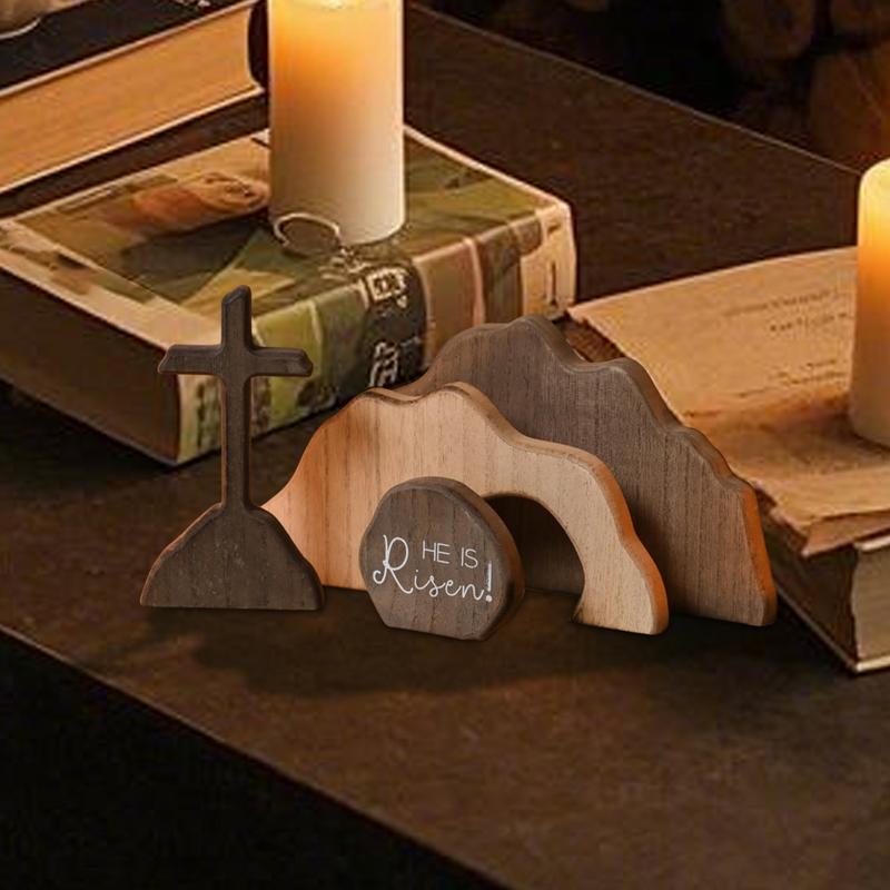 Empty Tomb Easter Scene And Cross Decoration Wooden Easter The Nativity Of Jesus Table Decor Tiered Tray Religious Ornament