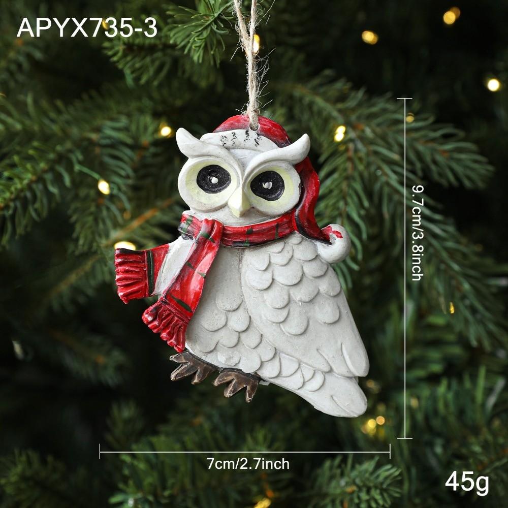Festive Resin Owl Ornament with Jute Rope Vintage Resin Pendant Xmas Decor Gift Accessory