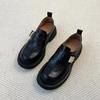 Sheepskin version~ thick-soled Velcro leather loafers women's British style thick heel deep mouth single shoes black jk small leather shoes