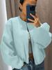 Women's Autumn/Winter Bomber Jacket - Round Neck, Drop Shoulder, Lantern Sleeve, Street Style Zip Cardigan