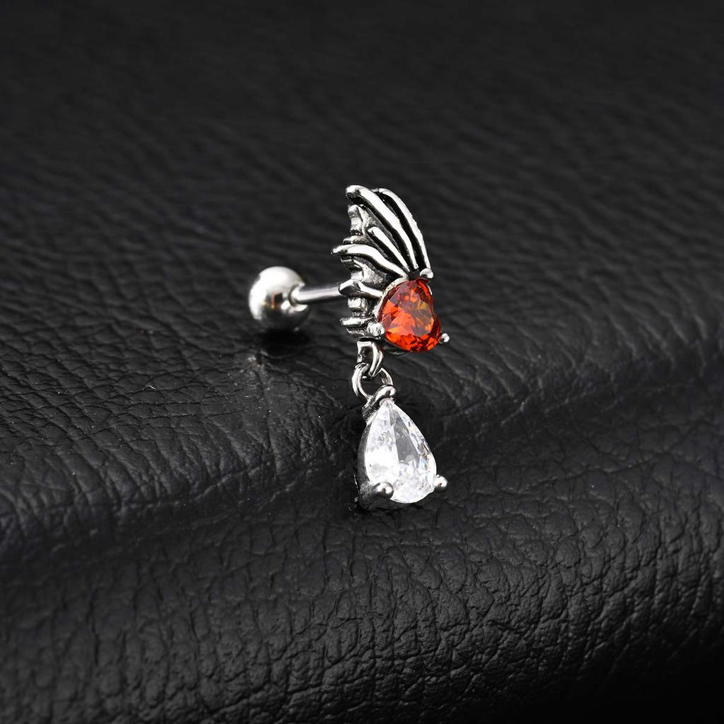 Vnox Stainless Steel Angel Wing Stud Earrings with Zircon, Gothic Vintage Style Earrings for Men Women, Hypoallergenic Gift Idea