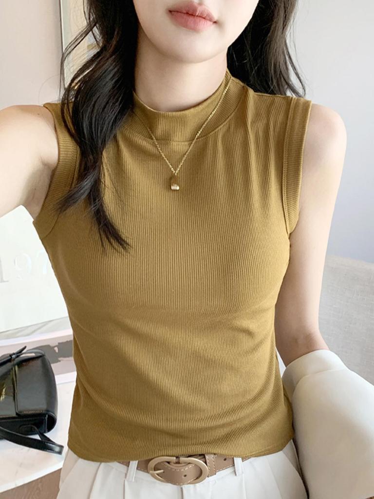 Round Neck Knit Tank Top Straps Crop Tops Women Summer Camis Solid Color Yoga Camisole Fashion SportsTube Female Sleeveless Cropped Y2K Girl Clothes