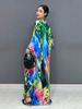 XITAO Batwing Sleeve V-neck Print Dress Loose Women ZY8774