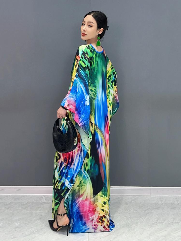 XITAO Batwing Sleeve V-neck Print Dress Loose Women ZY8774