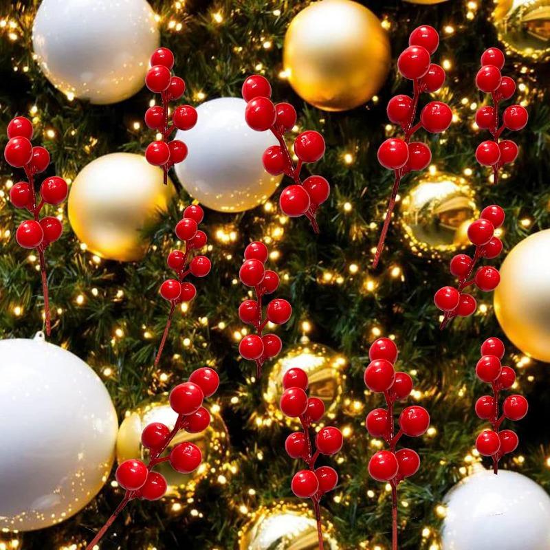 100/1 Stück Künstliche Rote Beerenstiele Kunststoff Weihnachts-Stechpalmenbeeren Zweige DIY Weihnachtsbaumschmuck Neujahrsparty Dekoration Geschenk