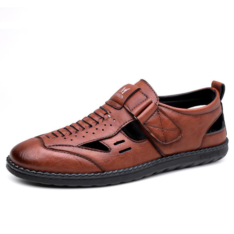 2025 Summer Sandals Soft Sole Soft Surface Casual Breathable Men's Shoes Hollow Men's New Velcro Hole Shoes 20259
