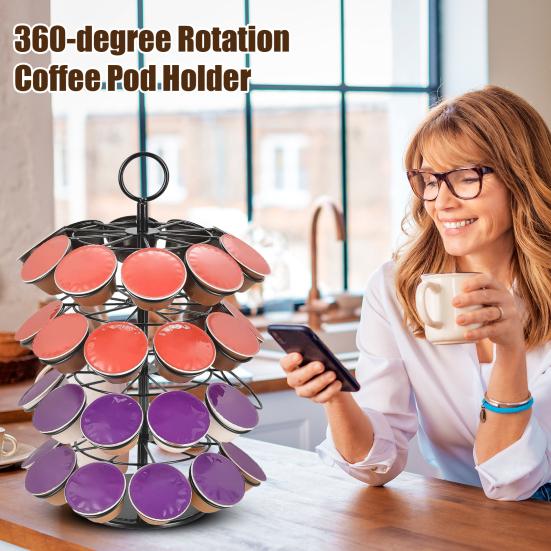 Coffee Pods Holder 40 Capacity Storage Organizer 360 Degrees Rotation Stand Metal Coffee Capsule Holder for Kitchen Counter