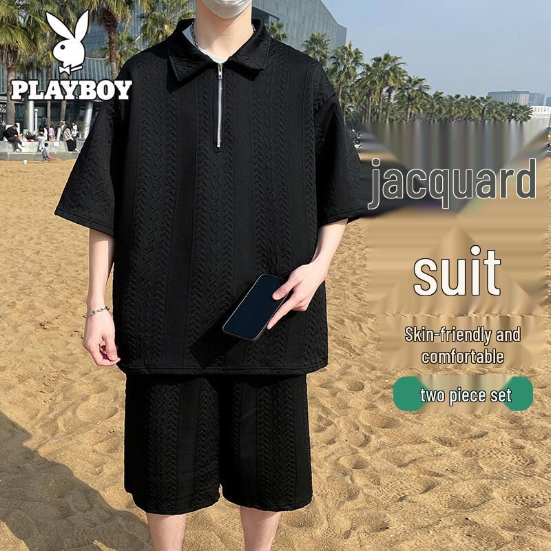 PLAYBOY Men s 2026 Summer Jacquard T-Shirt Shorts Set M