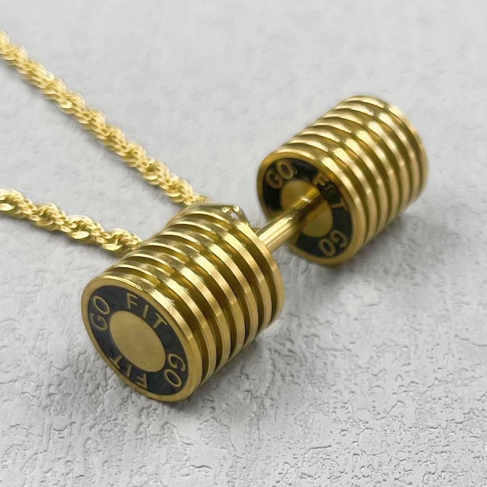 Gold Black Silver Color Western Hot Sports Pendant Necklace Stylish Dumbbell Pendant Necklace Fashion Stainless Steel