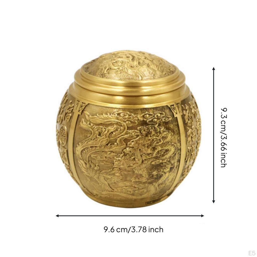 Copper Alloy Tea Tin Canister with Lid Decorative Storage Container Embossed