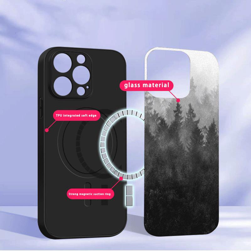 Ink landscape painting Suitable For iPhone 16E 17 Pro Max 15 Pro 14 13 Plus 12 mini 11 16 Air 17Pro magnetism Glass Phone Case