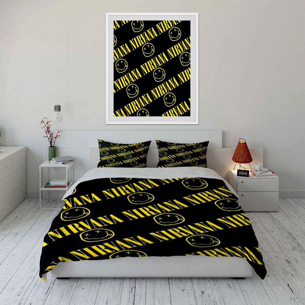 Nirvana Logo Bedding Set Bedding Duvet Cover Set Duvet Cover Pillowcases (1 * Duvet Cover 2 * Pillowcases, Without Duvet Insert)