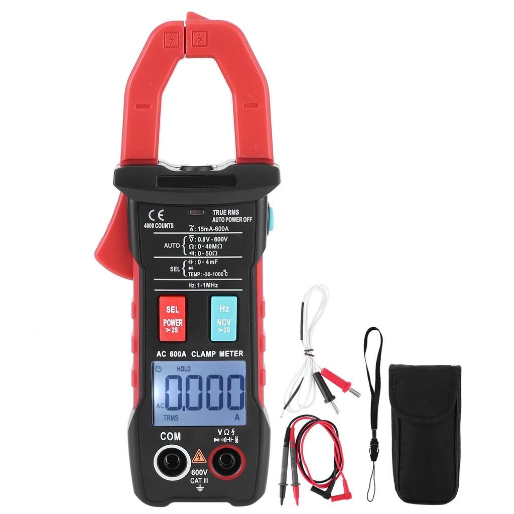 For Automotive Systems 600A Current Clamp Multimeter Red Non-contact Voltage Detection Tool Clamp Meter Auto-ranging