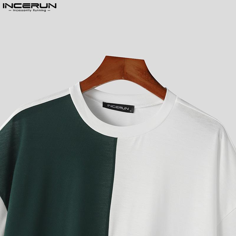 INCERUN Pánská nadměrná trička s krátkým rukávem v kontrastních barvách s prošíváním, ležérní patchworková trička