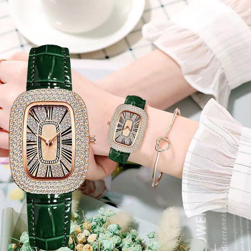 Small Green Watch Ladies Watch Niche Pigeon Egg Kuaishou Rhinestone Gypsy