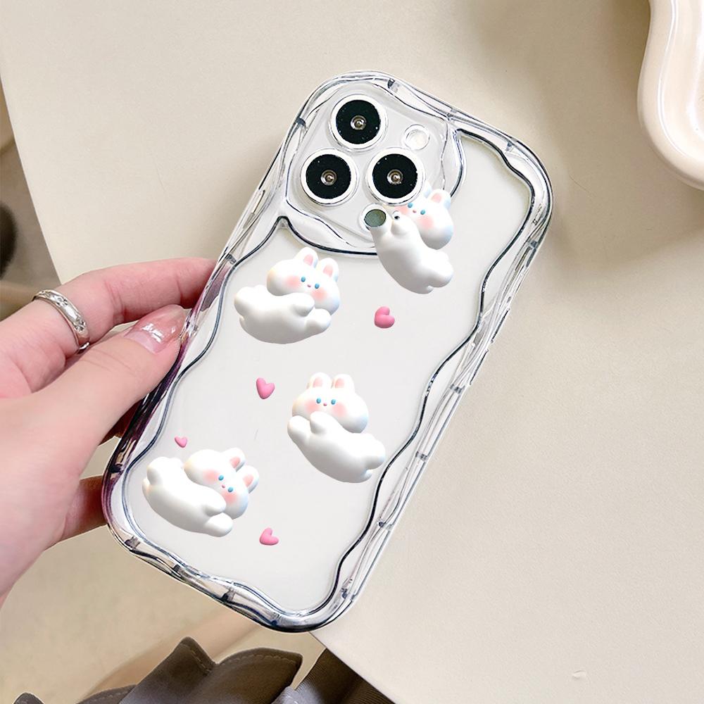 Dla Honor 90 Lite P30 Pro Infinix Hot 30 40 40i 40 Pro Smart 8 Pro Vivo V29e V30e Urocze Króliki Kremowa Tekstura Obudowa Falowany Brzeg Miękkie Silikonowe Etui na Telefon