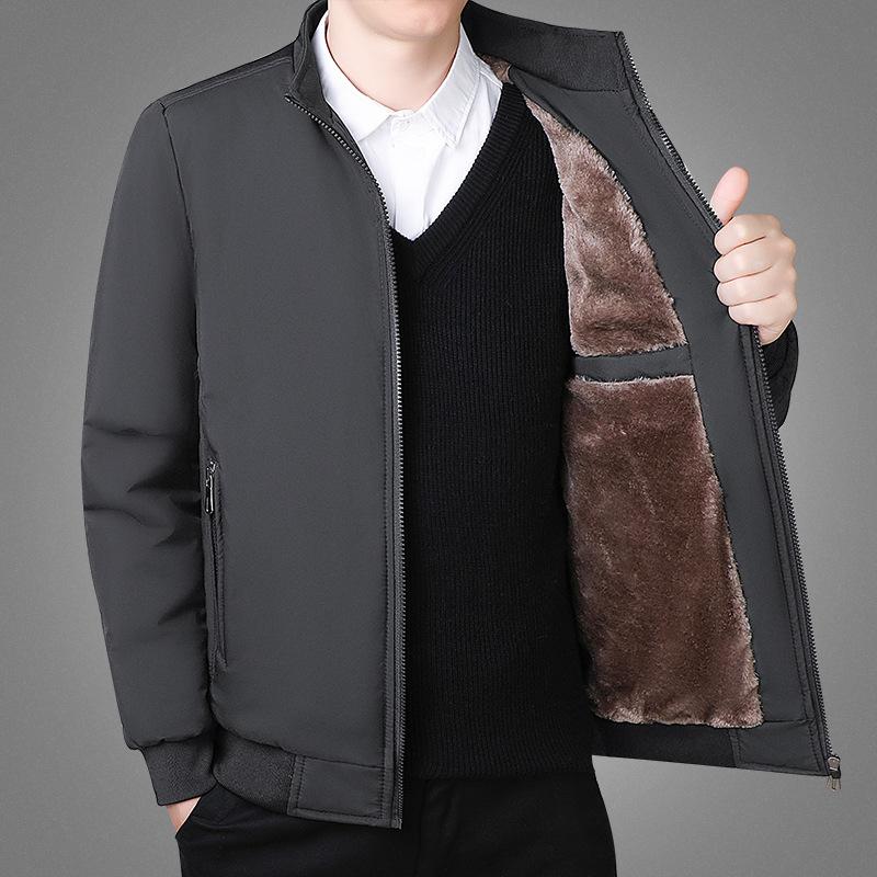 Cotton-padded Jacket for Middle-aged and Elderly Men, Casual Jacket, Quilted and Velvet Jacket, Stand-up Collar, Dad Outfit