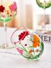 Hand Drawn Flower Patterned Crystal Glass Cup Festival Party Art High Feet Red Wine Cup Family Wine Glass Set Of Three Pieces