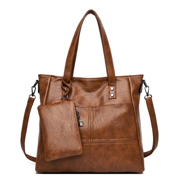 leather tote bolsa with outside pockets