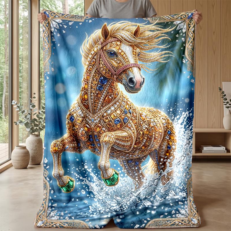 Galloping Horses in Cosmic Storm Theme blanket Lightweight Warm Flannel Blanket Decorative Throw Blanket for Home Decoration